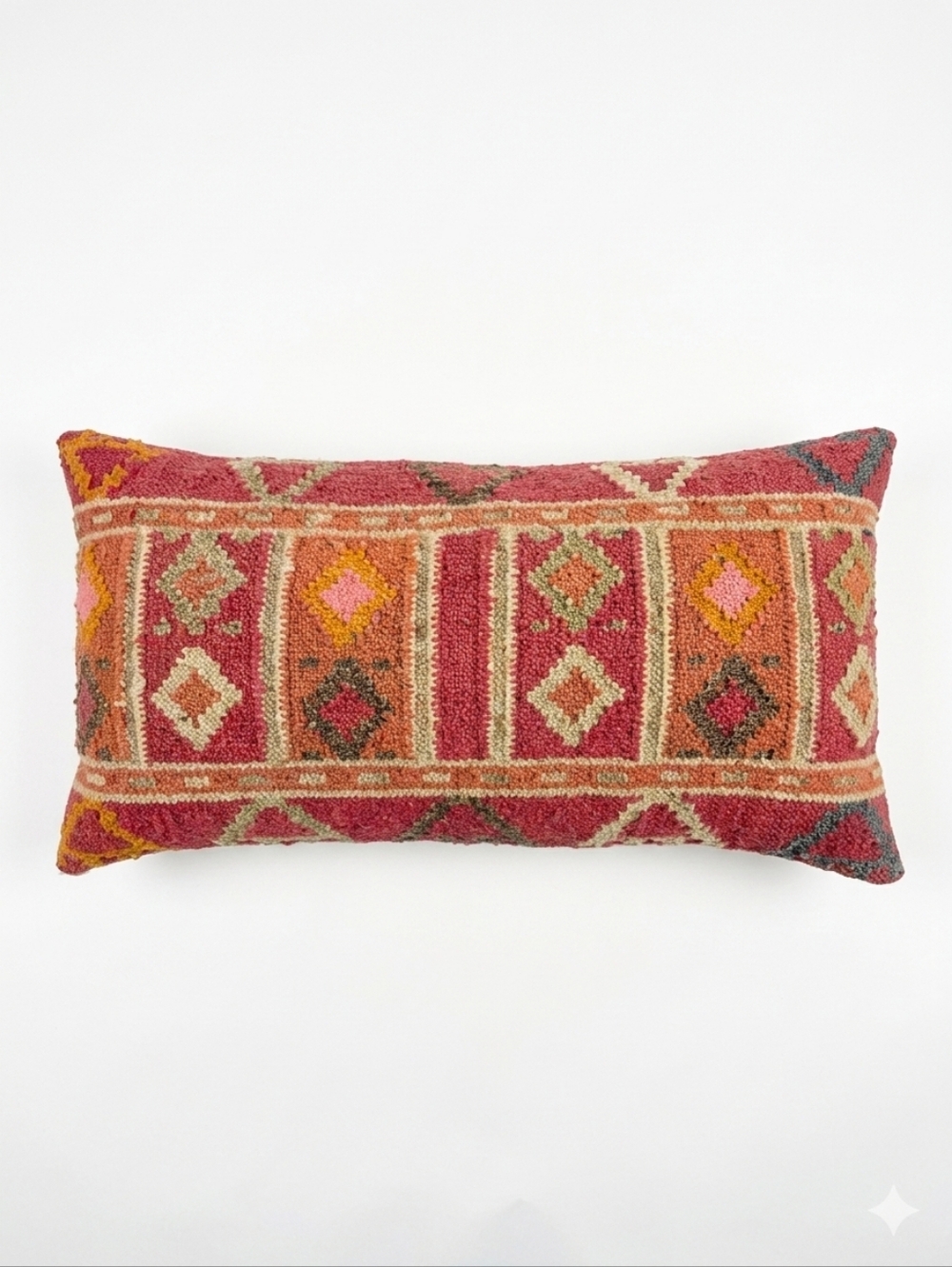 Vintage Handwoven Wool Kilim Lumbar Pillow 12x21 Boho Tribal Decor